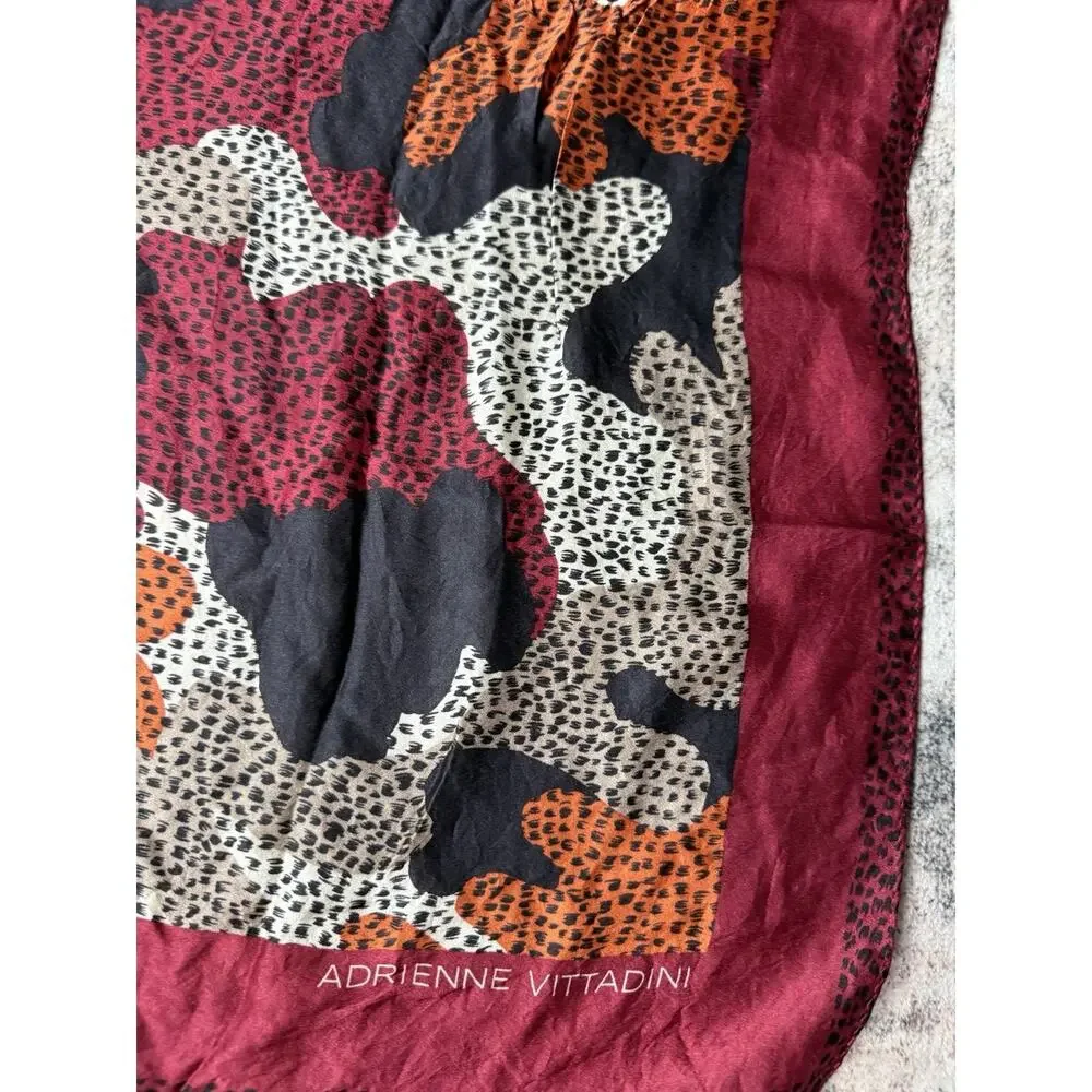 Vintage Silk Scarf 90s Adrienne Vittadini Designer 32”Square Burgandy Abstract